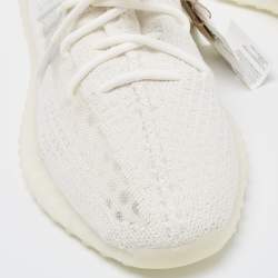 Pre Owned Yeezy x Adidas White Knit Fabric and Mesh Boost 350 V2 Bone Sneakers Size 44