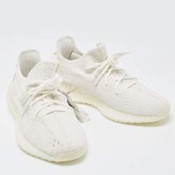Pre Owned Yeezy x Adidas White Knit Fabric and Mesh Boost 350 V2 Bone Sneakers Size 44
