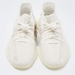 Pre Owned Yeezy x Adidas White Knit Fabric and Mesh Boost 350 V2 Bone Sneakers Size 44