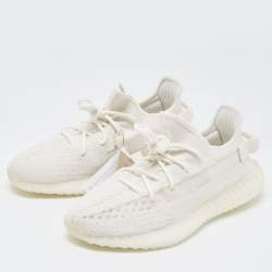 Pre Owned Yeezy x Adidas White Knit Fabric and Mesh Boost 350 V2 Bone Sneakers Size 44