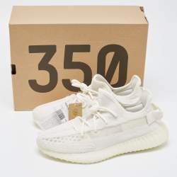 Pre Owned Yeezy x Adidas White Knit Fabric and Mesh Boost 350 V2 Bone Sneakers Size 44