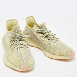 Pre Owned Yeezy x Adidas Yellow/Grey Knit Fabric Boost 350 V2 Antlia Non-Reflective Sneakers Size 45 1/3