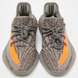 Pre Owned Yeezy x Adidas Grey/Orange Knit Fabric Boost 350 V2 Beluga Reflective Sneakers Size 39 1/3