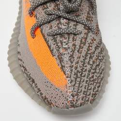 Pre Owned Yeezy x Adidas Grey/Orange Knit Fabric Boost 350 V2 Beluga Reflective Sneakers Size 39 1/3