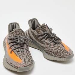 Pre Owned Yeezy x Adidas Grey/Orange Knit Fabric Boost 350 V2 Beluga Reflective Sneakers Size 39 1/3