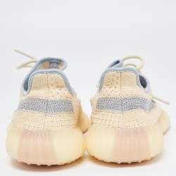 Pre Owned Yeezy x Adidas Yellow/Grey Knit Fabric Boost 350 V2 Sneakers Size 39 1/3