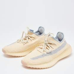 Pre Owned Yeezy x Adidas Yellow/Grey Knit Fabric Boost 350 V2 Sneakers Size 39 1/3