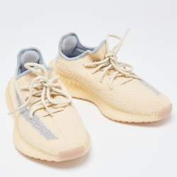 Pre Owned Yeezy x Adidas Yellow/Grey Knit Fabric Boost 350 V2 Sneakers Size 39 1/3