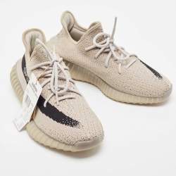 Pre Owned Yeezy x Adidas Grey/Black Knit Fabric Boost 350 V2 Slate Sneakers Size 44 2/3