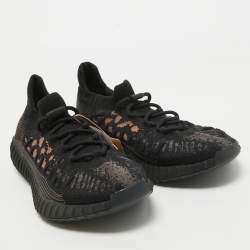 Pre Owned Yeezy x Adidas Black Knit Fabric Boost 350 V2 CMPCT Slate Carbon Sneakers Size 47 1/3