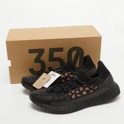 Pre Owned Yeezy x Adidas Black Knit Fabric Boost 350 V2 CMPCT Slate Carbon Sneakers Size 47 1/3