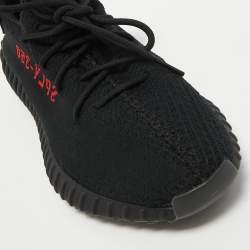 Pre Owned Yeezy x Adidas Black/Red Knit Fabric Boost 350 V2 Bred Sneakers Size 48