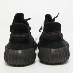 Pre Owned Yeezy x Adidas Black/Red Knit Fabric Boost 350 V2 Bred Sneakers Size 48