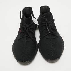 Pre Owned Yeezy x Adidas Black/Red Knit Fabric Boost 350 V2 Bred Sneakers Size 48