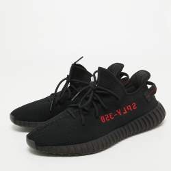 Pre Owned Yeezy x Adidas Black/Red Knit Fabric Boost 350 V2 Bred Sneakers Size 48