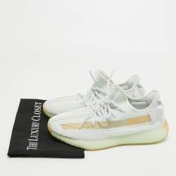 Pre Owned Yeezy x Adidas Blue Knit Fabric Boot 350 V2 Hyperspace Sneakers Size 42.5