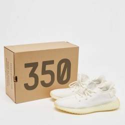 Pre Owned Yeezy x Adidas White Knit Fabric Boost 350 V2 Triple White Sneakers Size 43 1/3