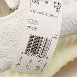 Pre Owned Yeezy x Adidas White Knit Fabric Boost 350 V2 Triple White Sneakers Size 43 1/3