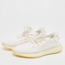 Pre Owned Yeezy x Adidas White Knit Fabric Boost 350 V2 Triple White Sneakers Size 43 1/3