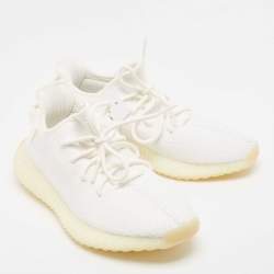 Pre Owned Yeezy x Adidas White Knit Fabric Boost 350 V2 Triple White Sneakers Size 43 1/3