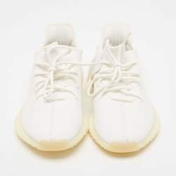 Pre Owned Yeezy x Adidas White Knit Fabric Boost 350 V2 Triple White Sneakers Size 43 1/3
