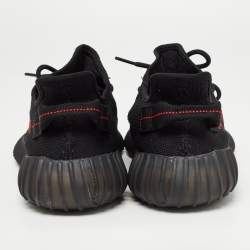 Pre Owned Yeezy x Adidas Black/Red Knit Fabric Boost 350 V2 Bred Sneakers Size 44