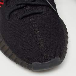 Pre Owned Yeezy x Adidas Black/Red Knit Fabric Boost 350 V2 Bred Sneakers Size 44