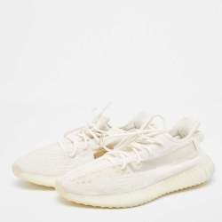 Pre Owned Yeezy X Adidas Off White Knit Fabric Boost 350 V2 Bone Sneakers Size 46 2/3