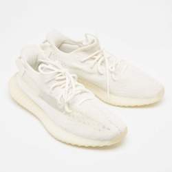 Pre Owned Yeezy X Adidas Off White Knit Fabric Boost 350 V2 Bone Sneakers Size 46 2/3