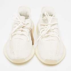 Pre Owned Yeezy X Adidas Off White Knit Fabric Boost 350 V2 Bone Sneakers Size 46 2/3