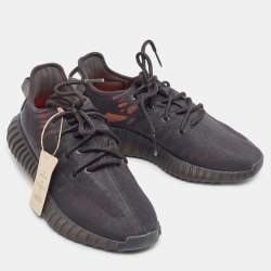 Pre Owned Yeezy x Adidas Black Mesh Boost 350 V2 Mono Cinder Sneakers Size 38