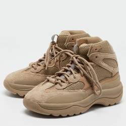 Pre Owned Yeezy x Adidas Beige Suede and Mesh Desert Boot Rock Sneakers Size 41 1/3