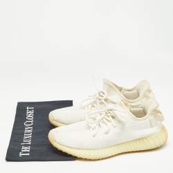 Yeezy x Adidas White Knit Fabric Boost 350 V2 Cream White Sneakers Size 39 1/3 