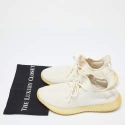 Pre Owned Yeezy x Adidas Cream Knit Fabric Boost 350 V2 Cream Sneakers Size 42 2/3