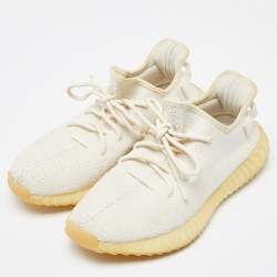 Pre Owned Yeezy x Adidas Cream Knit Fabric Boost 350 V2 Cream Sneakers Size 42 2/3