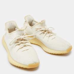 Pre Owned Yeezy x Adidas Cream Knit Fabric Boost 350 V2 Cream Sneakers Size 42 2/3