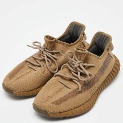 Pre Owned Yeezy x Adidas Brown Knit Fabric Boost 350 V2 Earth Sneakers Size 42 2/3