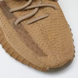 Pre Owned Yeezy x Adidas Brown Knit Fabric Boost 350 V2 Earth Sneakers Size 42 2/3