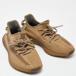 Pre Owned Yeezy x Adidas Brown Knit Fabric Boost 350 V2 Earth Sneakers Size 42 2/3