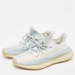 Pre Owned Yeezy x Adidas Blue/White Knit Fabric Boost 350 V2 Cloud White Sneakers Size 43 1/3