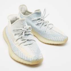 Pre Owned Yeezy x Adidas Blue/White Knit Fabric Boost 350 V2 Cloud White Sneakers Size 43 1/3