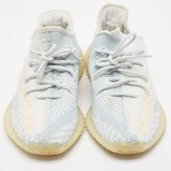 Pre Owned Yeezy x Adidas Blue/White Knit Fabric Boost 350 V2 Cloud White Sneakers Size 43 1/3