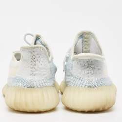 Pre Owned Yeezy x Adidas Blue/White Knit Fabric Boost 350 V2 Cloud White Sneakers Size 43 1/3