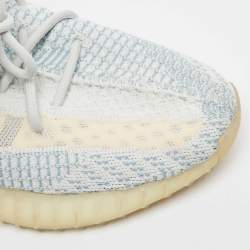 Pre Owned Yeezy x Adidas Blue/White Knit Fabric Boost 350 V2 Cloud White Sneakers Size 43 1/3