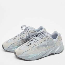 Pre Owned Yeezy x Adidas Blue Canvas and Suede Boost 700 V2 Hospital Blue Sneakers Size 45 1/3