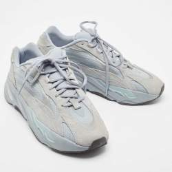 Pre Owned Yeezy x Adidas Blue Canvas and Suede Boost 700 V2 Hospital Blue Sneakers Size 45 1/3