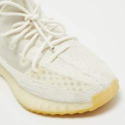 Pre Owned Yeezy x Adidas White Knit Fabric Boost 350 V2 White Sneakers Size 44