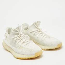 Pre Owned Yeezy x Adidas White Knit Fabric Boost 350 V2 White Sneakers Size 44