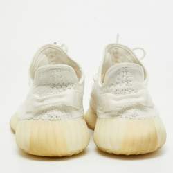 Pre Owned Yeezy x Adidas White Knit Fabric Boost 350 V2 White Sneakers Size 44