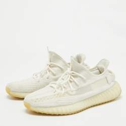 Pre Owned Yeezy x Adidas White Knit Fabric Boost 350 V2 White Sneakers Size 44